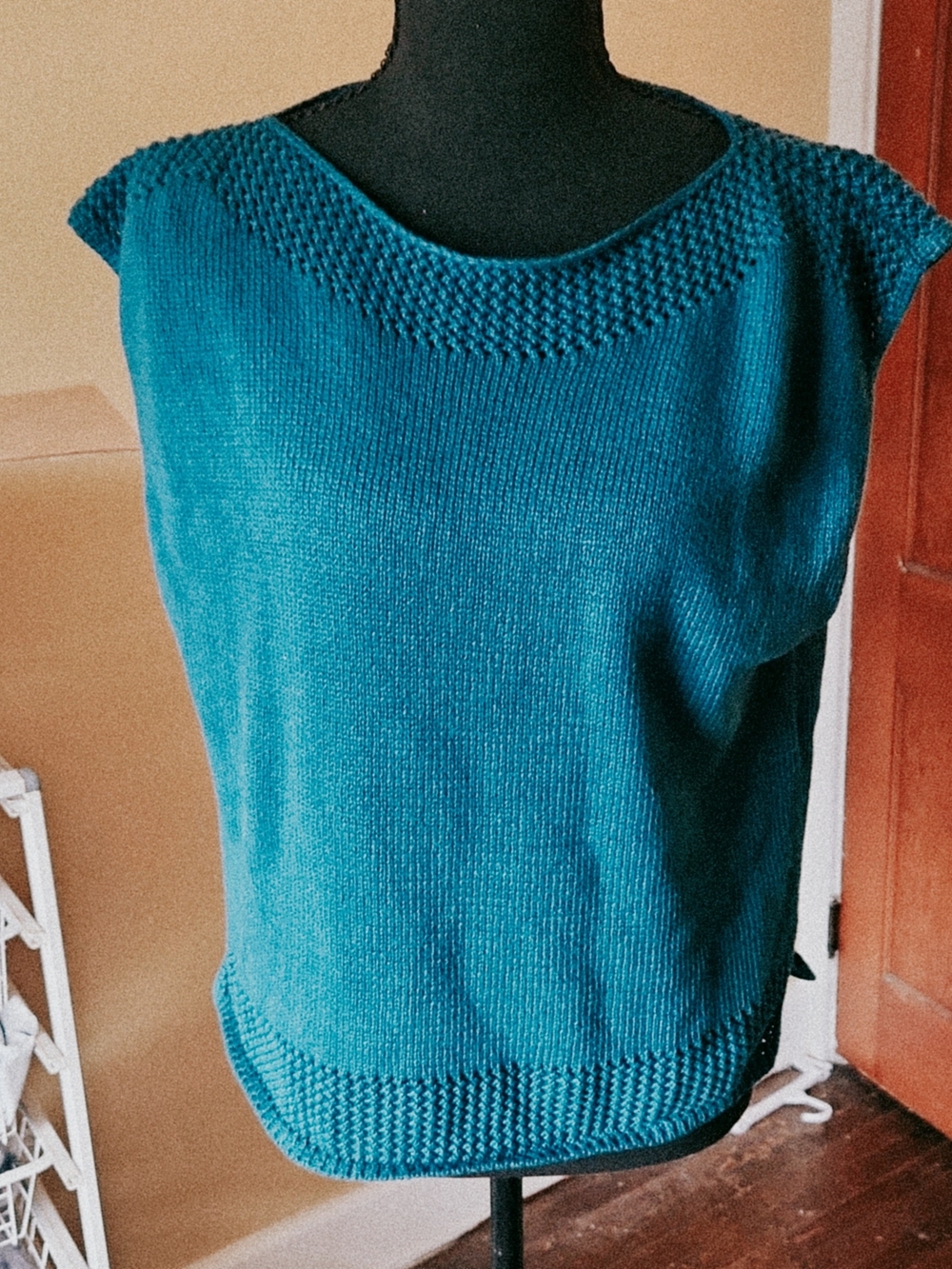 Poetry Teal Knit Cap-Sleeve Sweater Top